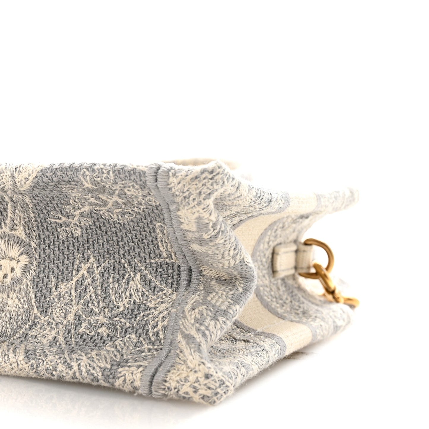 Canvas Embroidered Toile De Jouy Reverse Mini Book Tote With Strap Grey