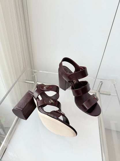 Chanel 26 Turnlock 80 Burgundy Sandal Heels in Lambskin 597404