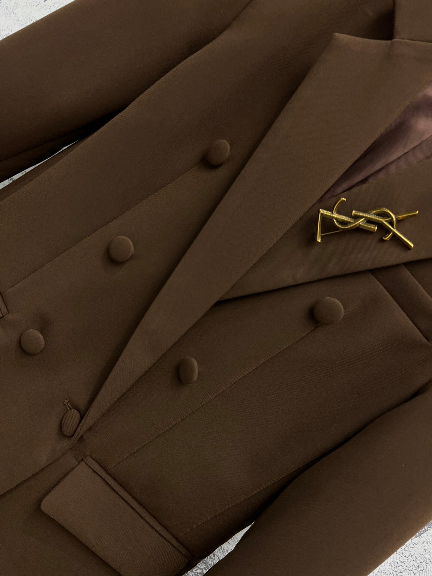 YSL 25 Suit Jacket Brown Wool Cotton
