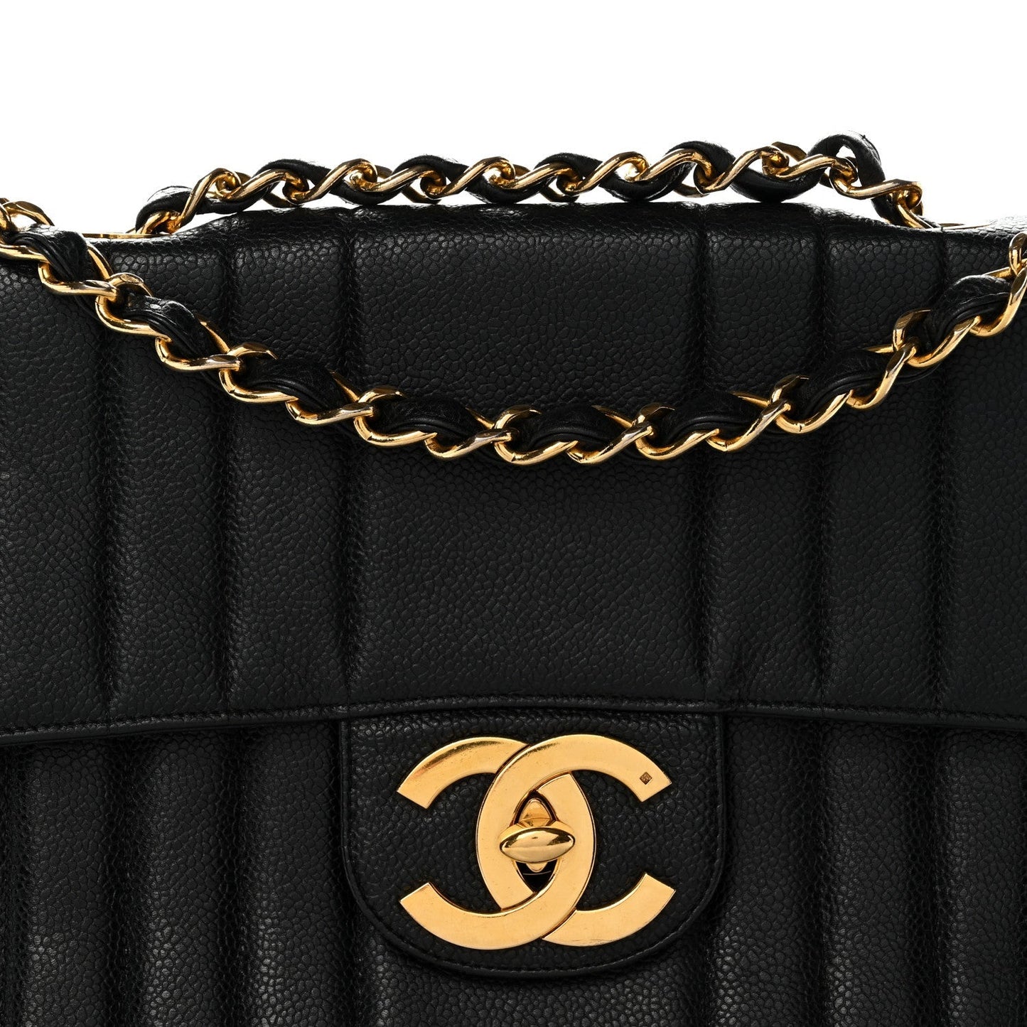 Caviar Vertical Quilted Small Single Flap Black