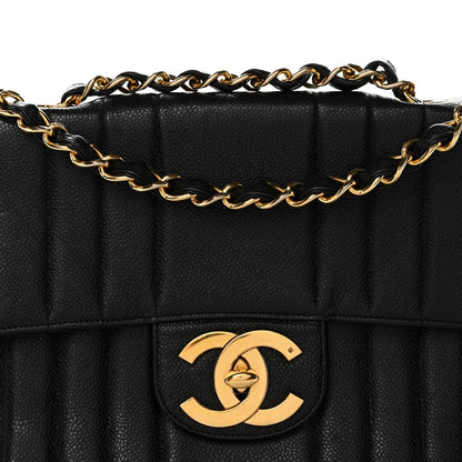 Caviar Vertical Quilted Small Single Flap Black