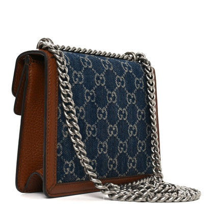 New Denim GG Monogram Dollar Calfskin Enamel Mini Dionysus Shoulder Bag Blue Tea Cuir Epilog Electric Blue