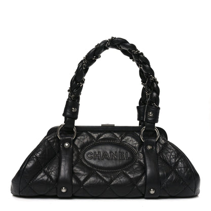 Distressed Lambskin Lady Braid Frame Bowler Black