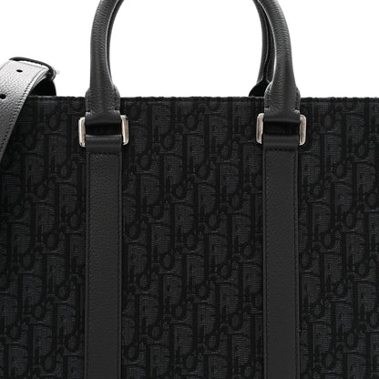 Oblique Grained Calfskin East West Tote Black