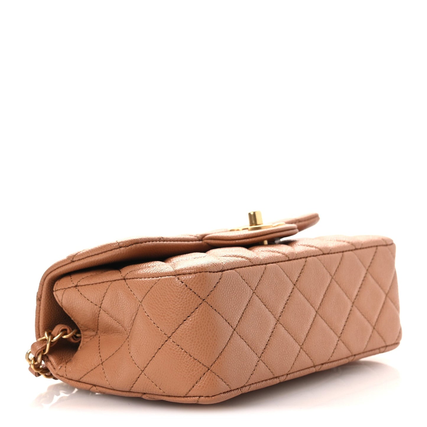 Caviar Quilted Mini Handy CC Flap Camel