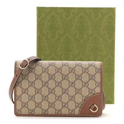 GG Supreme Monogram Textured Calfskin Emblem Super Mini Shoulder Bag Beige Dark Brown