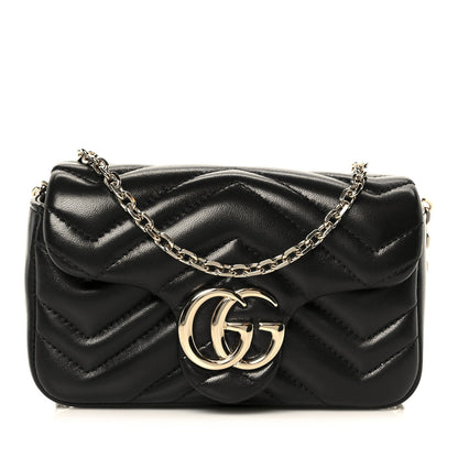 Lambskin Matelasse Mini GG Marmont Shoulder Bag Black
