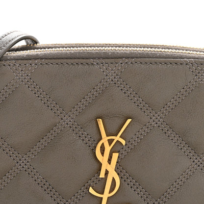 Grained Lambskin Quilted Mini Becky Double Zip Bag Taupe