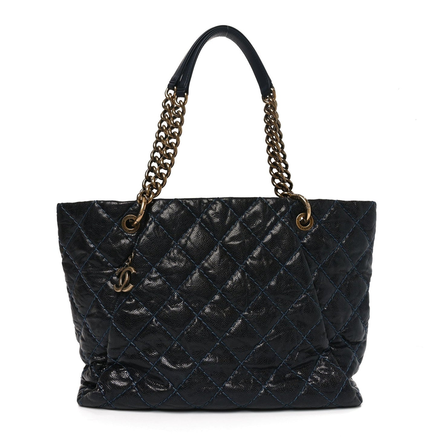 Glazed Caviar Coco Pleats Totes Navy