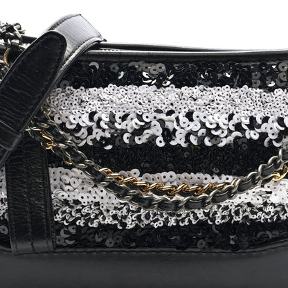 Sequin Calfskin Small Gabrielle Hobo Black White