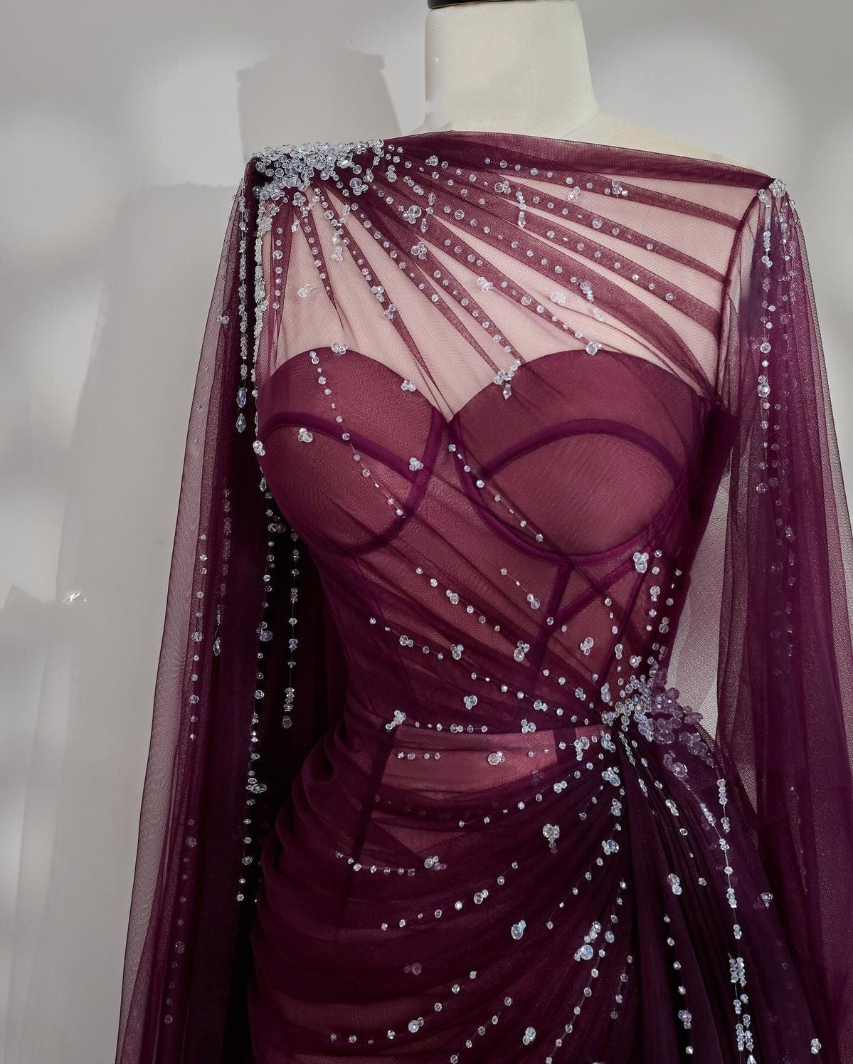 formaldressy-Black/Wine Red/Light Brown Exquisite Beaded Sweetheart Collar Long Tulle Prom Dress Evening Dress Party Dress gh5386