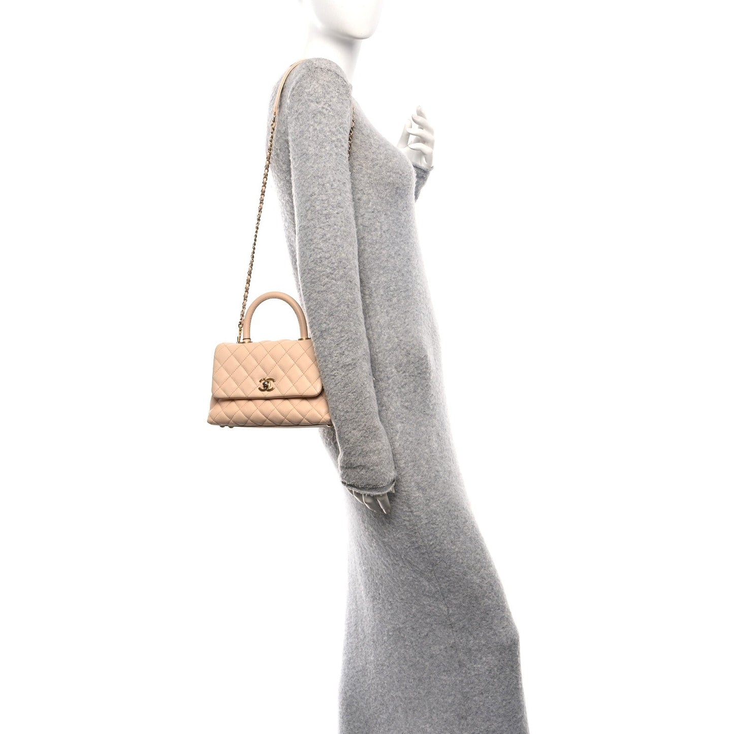 Caviar Quilted Mini Coco Handle Flap Beige