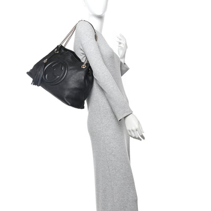 Pebbled Calfskin Medium Soho Chain Shoulder Bag Black