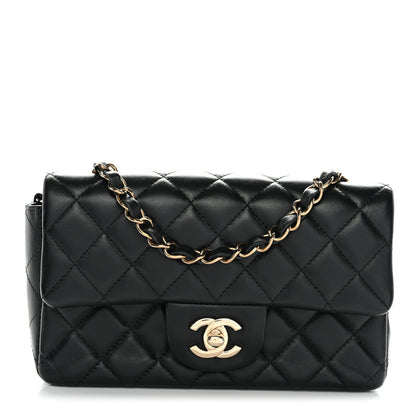 Lambskin Quilted Mini Rectangular Flap Black