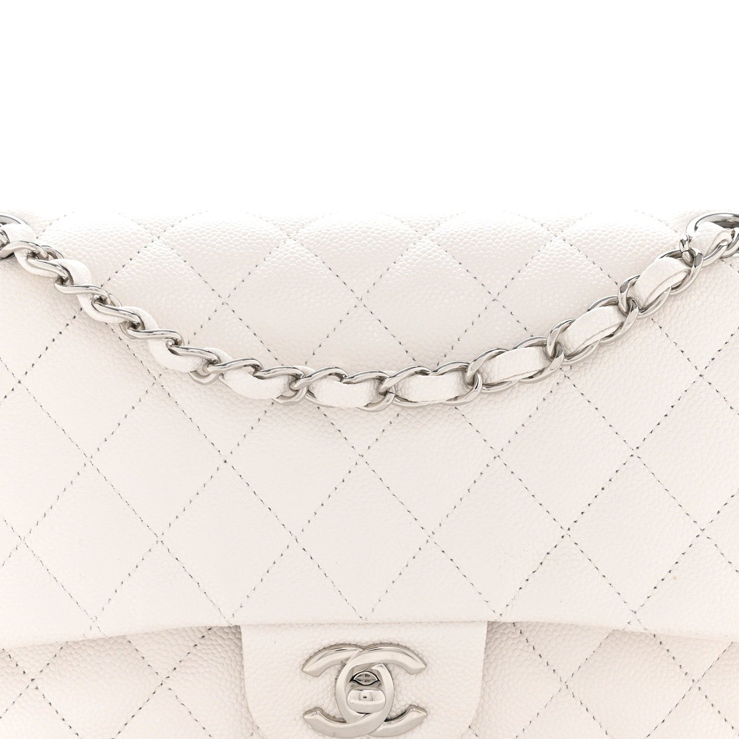 Caviar Quilted Medium Double Flap White