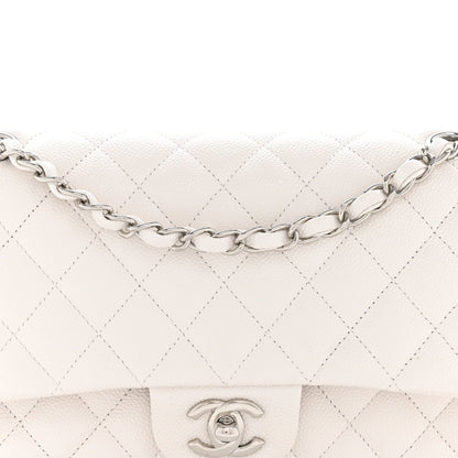 Caviar Quilted Medium Double Flap White