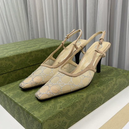 sling back pump 85 beige mesh