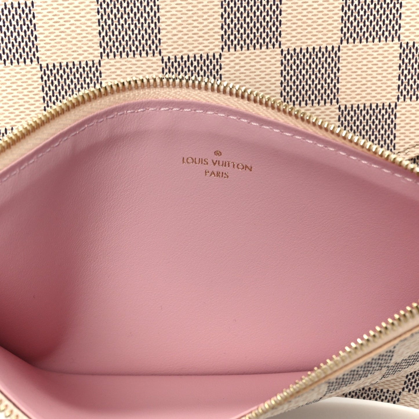Damier Azur Pochette Felicie Chain Wallet Rose Ballerine