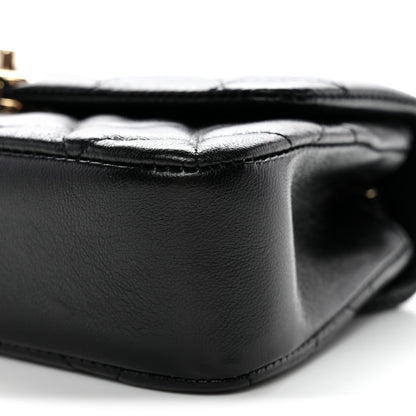Lambskin Quilted Rectangular Phone Holder Clutch With Chain Black