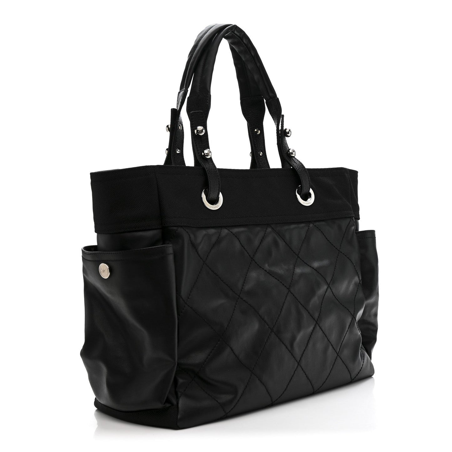 Coated Canvas Quilted Large Paris Biarritz Tote Black