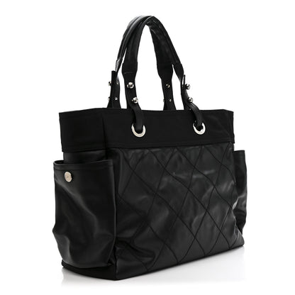 Coated Canvas Quilted Large Paris Biarritz Tote Black