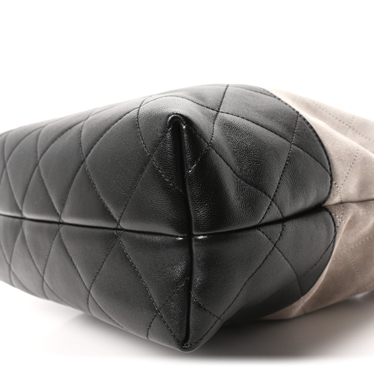 Suede Calfskin Shiny Lambskin Quilted Shopping Bag Grey Black