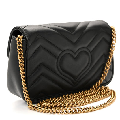 Calfskin Matelasse Super Mini GG Marmont Shoulder Bag Black