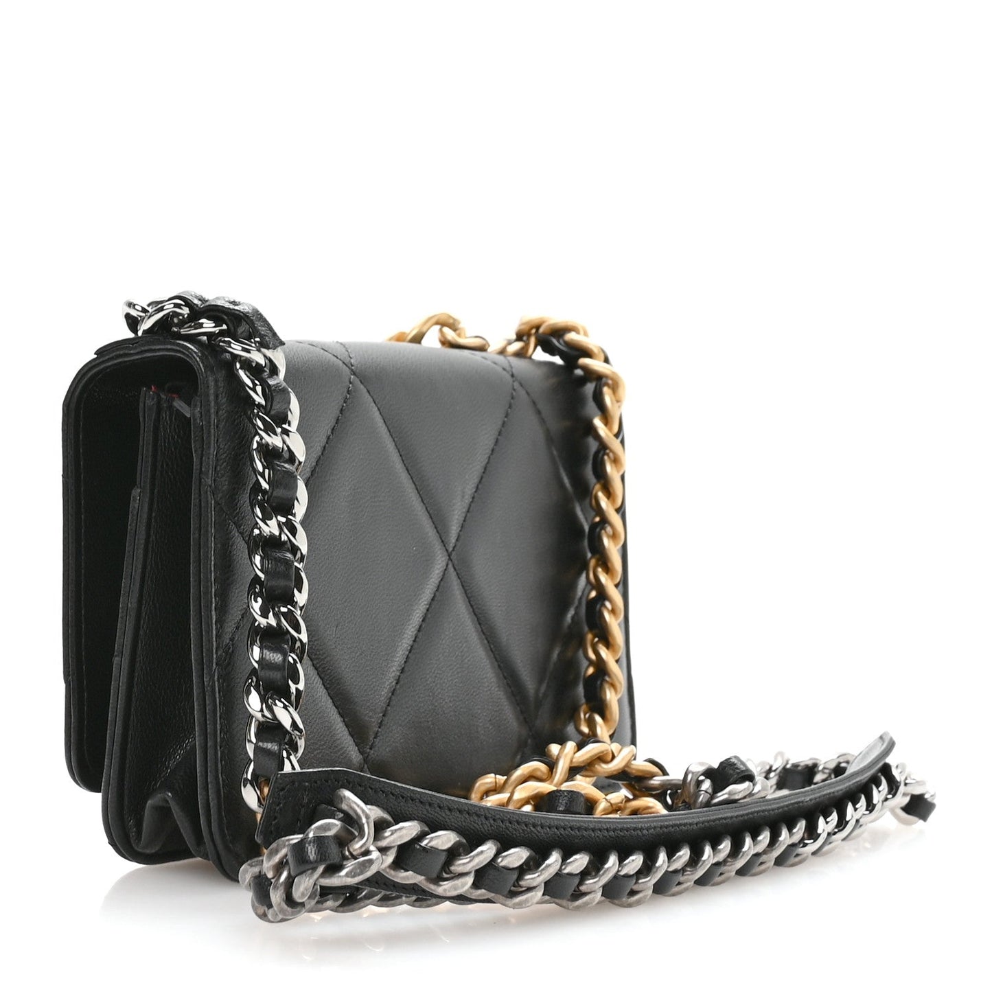 Lambskin Quilted Chanel 19 Wallet On Chain WOC Black