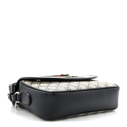 GG Supreme Monogram Textured Dollar Calfskin Web Studded Mini Ophidia Flap Shoulder Bag Beige Blue