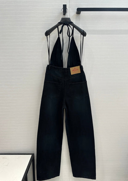 Prada 25 Halter Ntube Top Suspender Jumpsuit Black Cotton