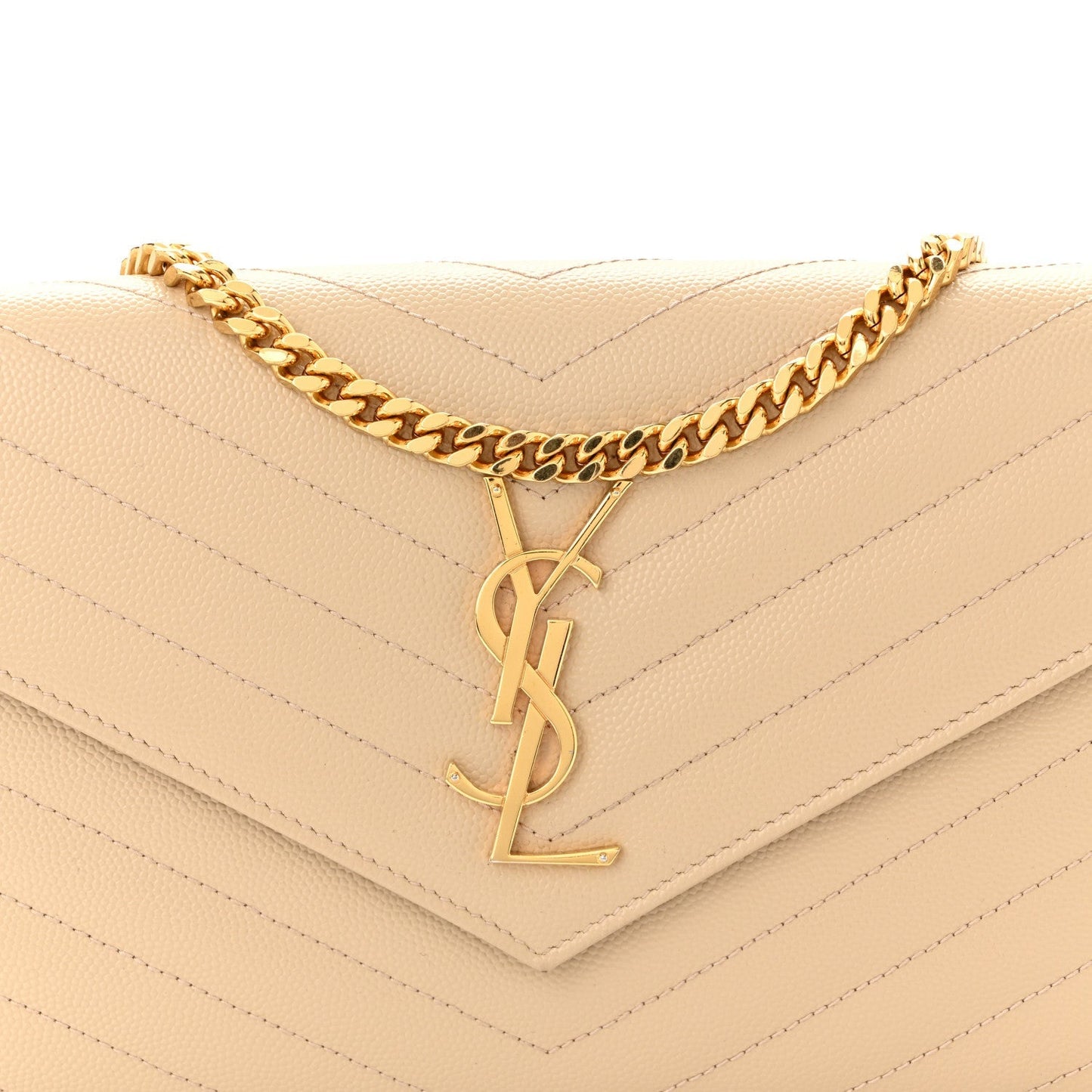 Grain De Poudre Matelasse Chevron Monogram Chain Wallet Nude Powder