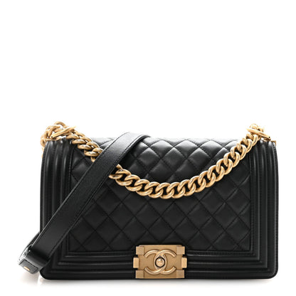 Calfskin Quilted Medium Boy Flap Black