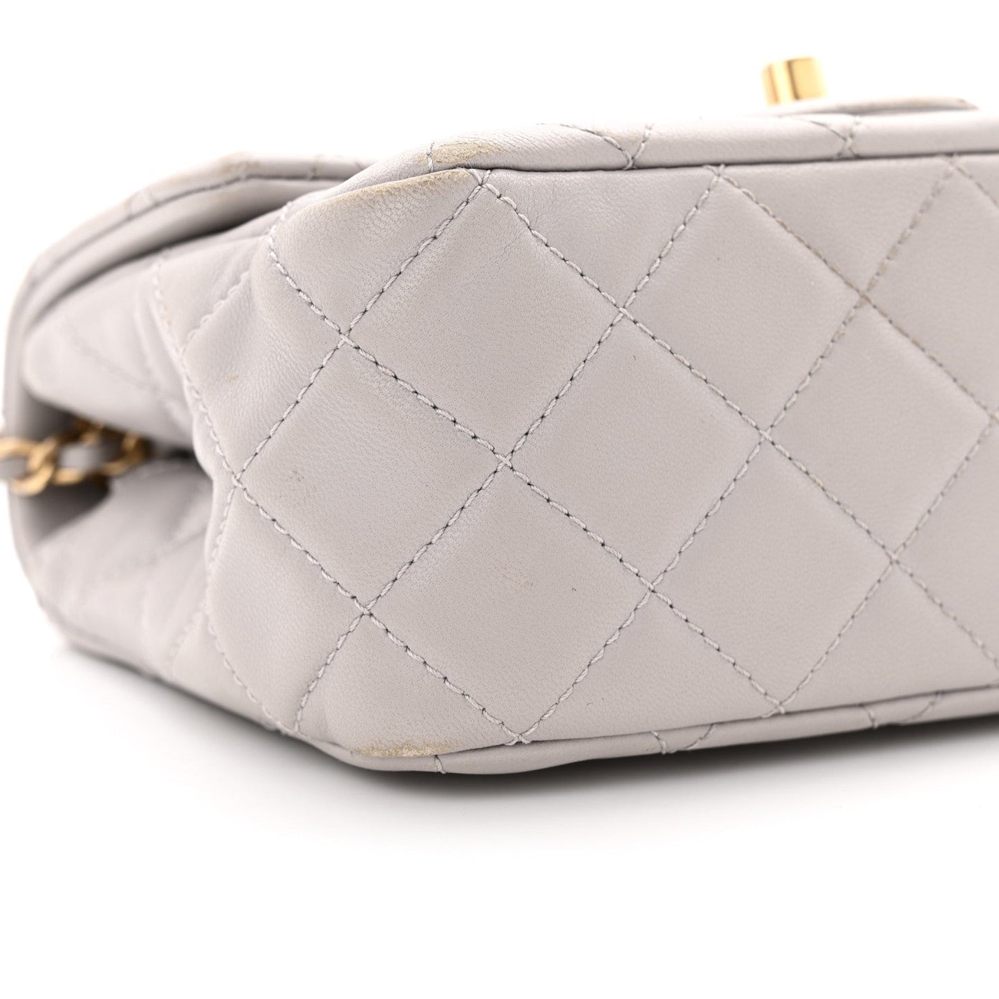 Lambskin Quilted Mini Pearl Crush Flap Light Grey