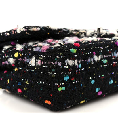 Tweed Quilted Medium Double Flap Black White Yellow Pink