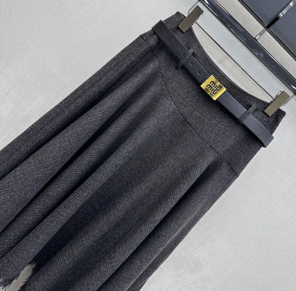 Miu Miu 2026 Asymmetrical Skirt With A Belted Waist Gray Polyester