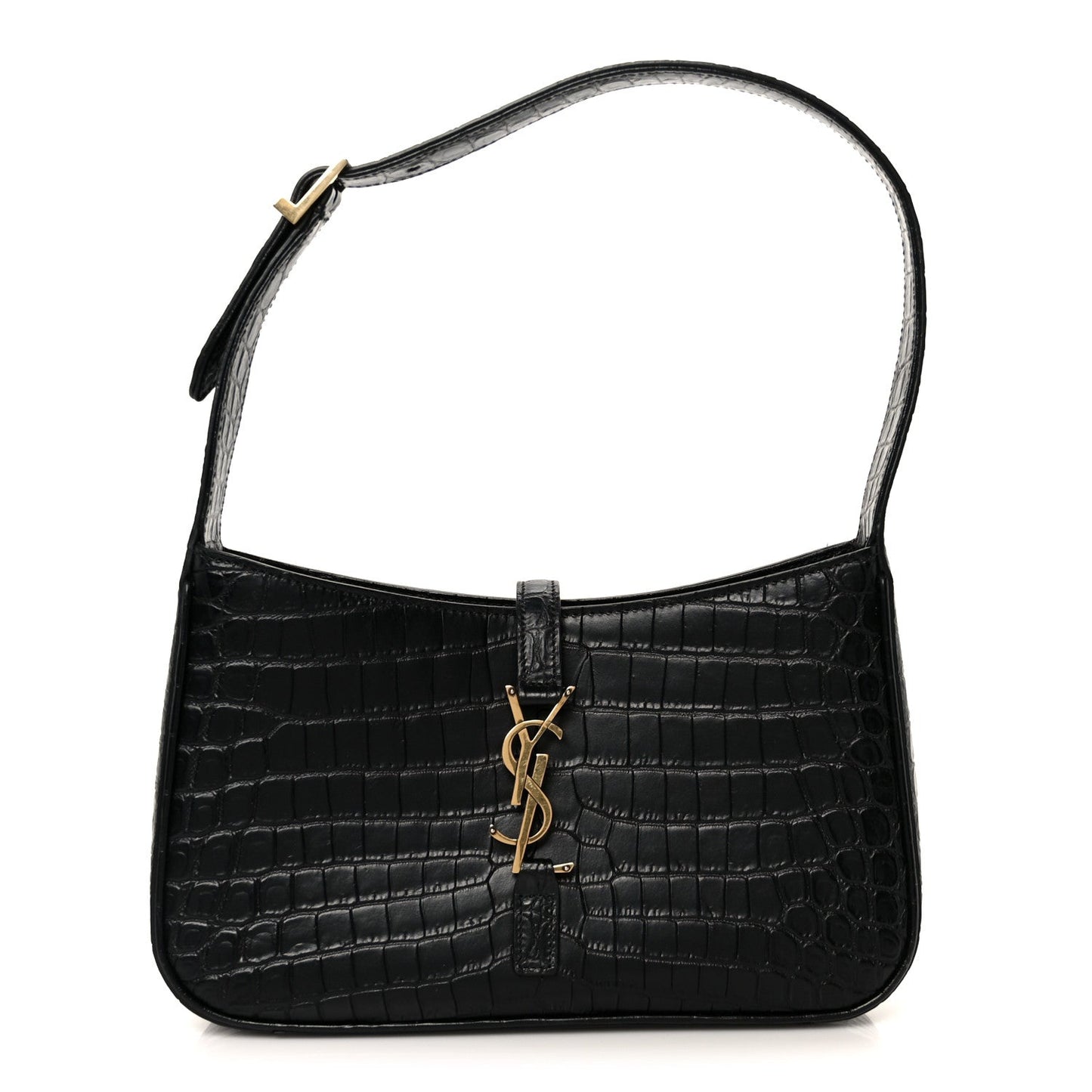 Calfskin Crocodile Embossed Le 5 A 7 Hobo Black