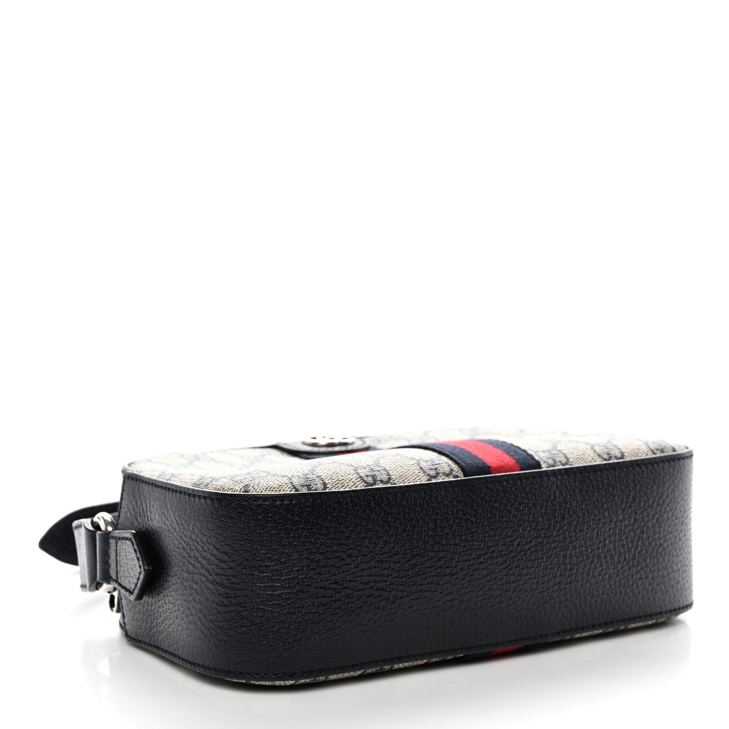 GG Supreme Monogram Textured Dollar Calfskin Web Small Ophidia Camera Bag Beige Blue