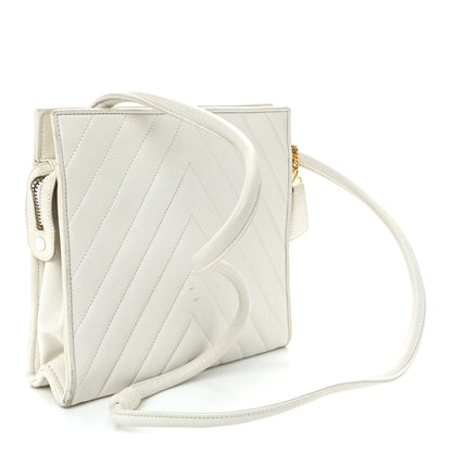 Lambskin Chevron Quilted CC Shoulder Bag White
