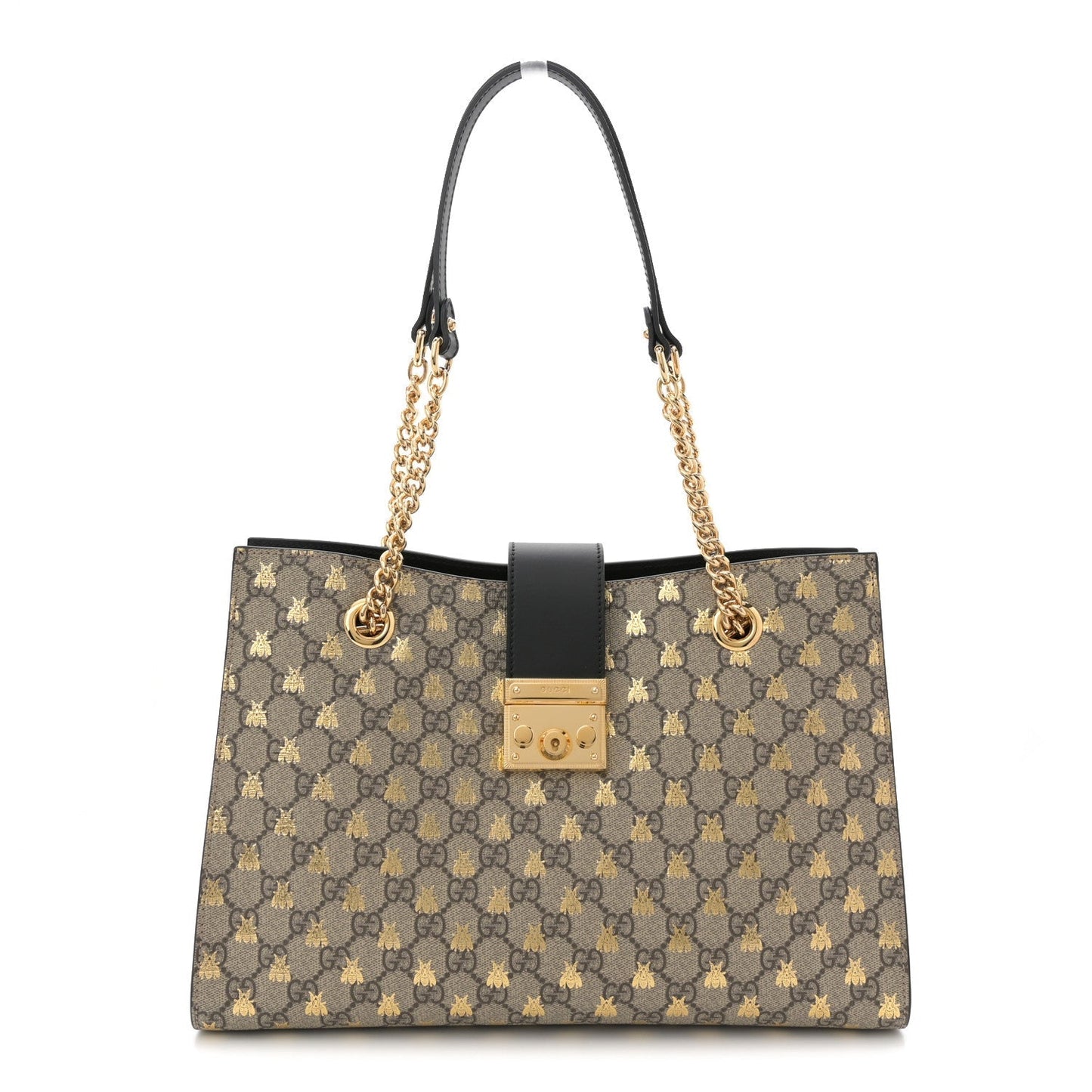 GG Supreme Monogram Bees Medium Padlock Tote Beige Oro Black
