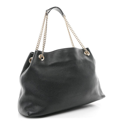 Pebbled Calfskin Medium Soho Chain Shoulder Bag Black