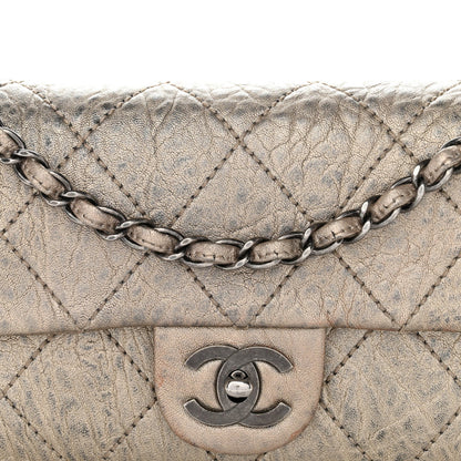 Distressed Metallic Lambskin Quilted Le Marais Ligne Flap Gold