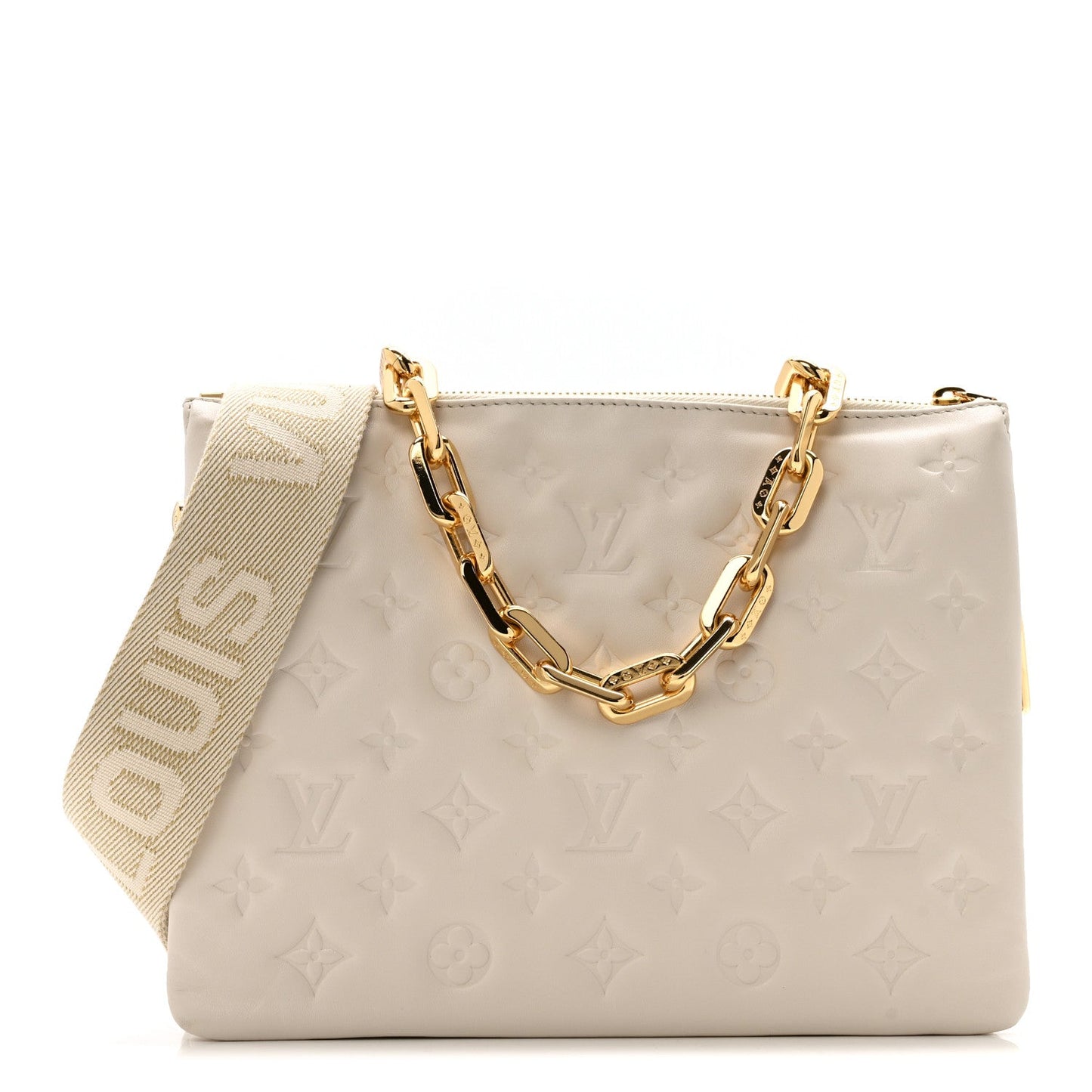 Lambskin Embossed Monogram Coussin PM Beige Cream