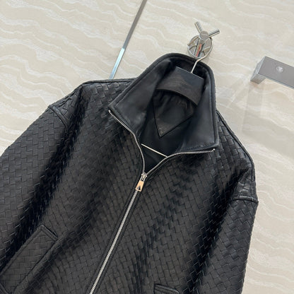 BV Double-Zip Baseball Jacket in Black Lambskin