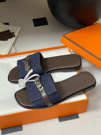 HM Giulia Sandals Blue Denim Calfskin 314022