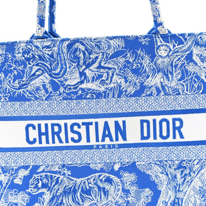 Canvas Embroidered Medium Dioriviera Toile De Jouy Book Tote Fluorescent Blue