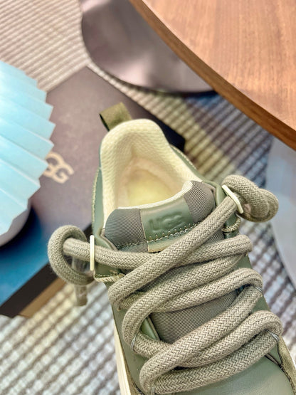 UGG Heritage Utility Sneakers Cream Olive Green Suede Cowhide