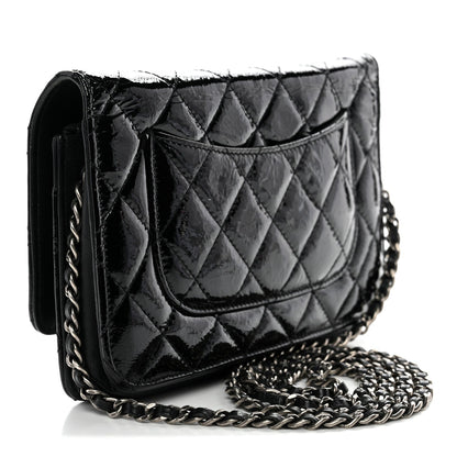 Distressed Patent Calfskin Quilted Reissue Wallet On Chain WOC Black