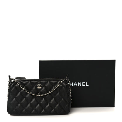 Caviar Quilted Purse With Chain Black