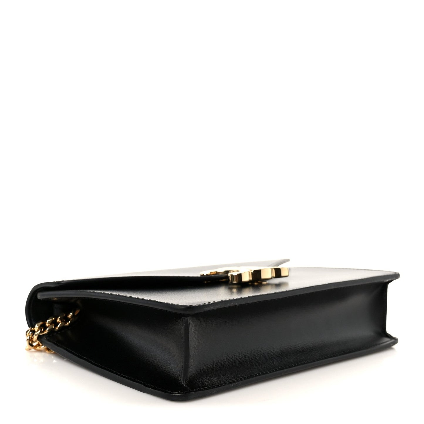 Shiny Calfskin Triomphe Margo Wallet on Chain Black