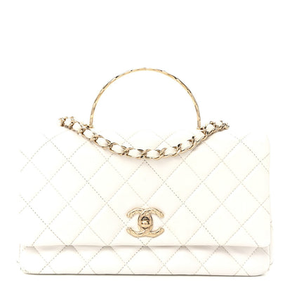 Caviar Quilted Small Top Handle Flap With Chain White
